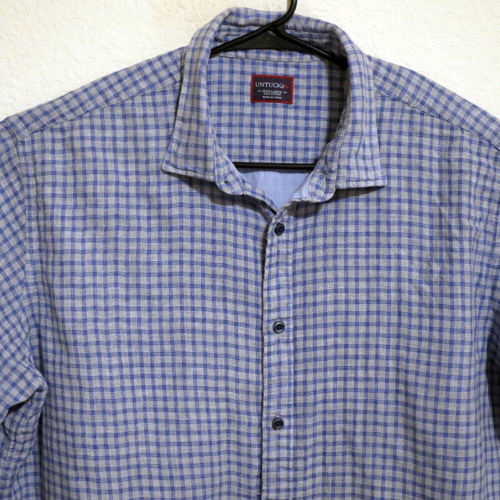 UNTUCKit Shirt Mens 3XL Long Sleeve Button Gray Blue Stripes